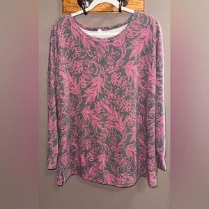 Floral Pink and Gray Long Sleeve Women's Top